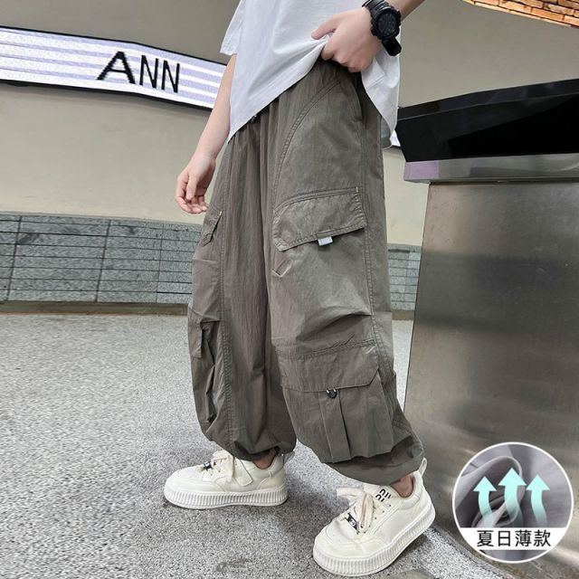 13434239.中大童男孩凉感工装裤夏款宽松百搭多口袋宽松裤脚休闲运动裤