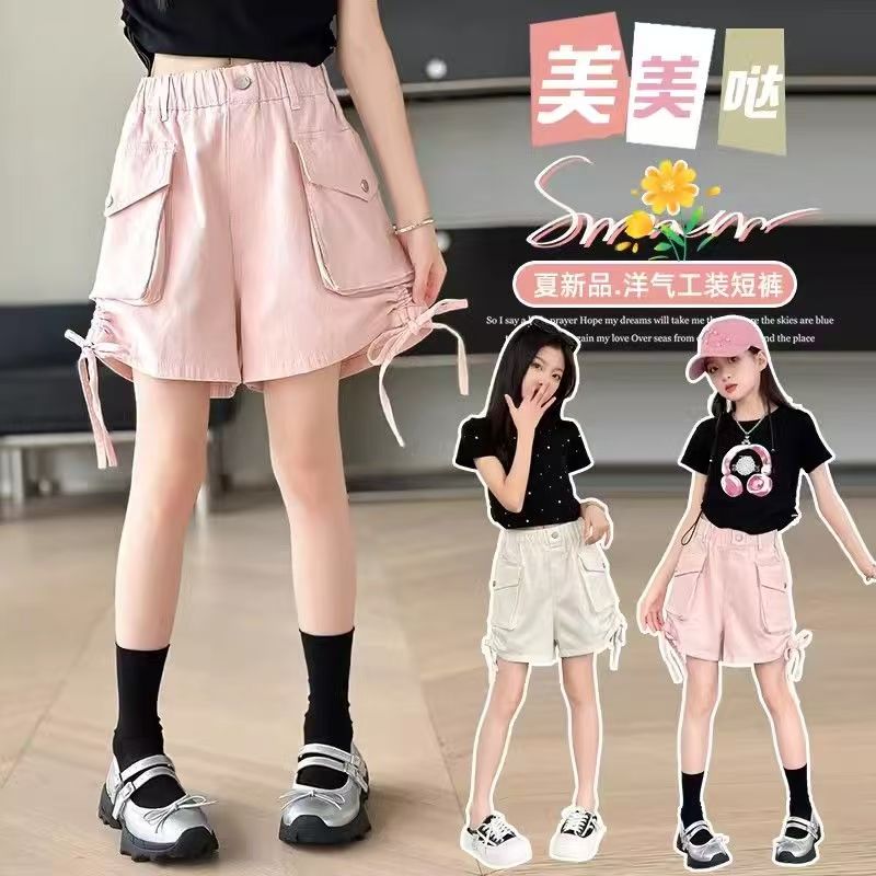 13443854.中大童夏季薄款工装短裤女童透气宽松百搭休闲运动五分裤