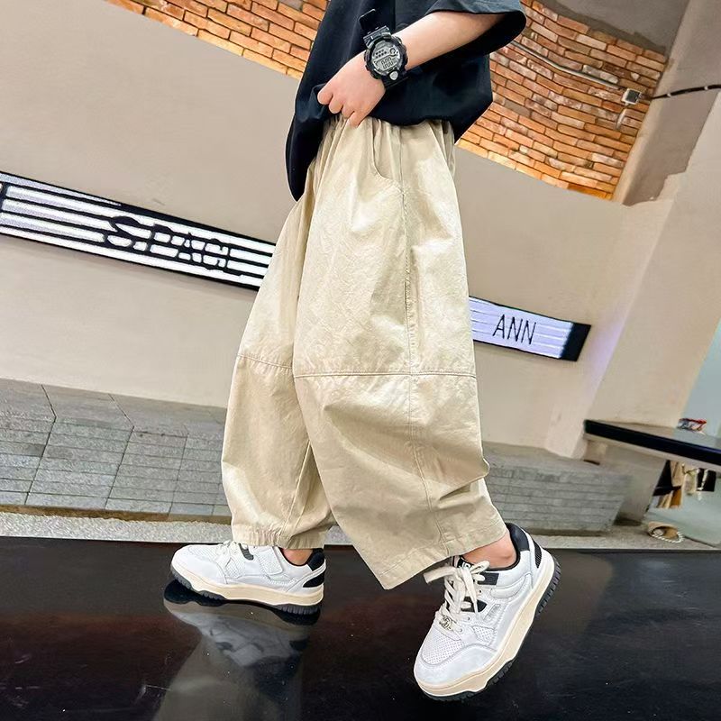13443696.儿童夏季薄款工装裤男童中大童宽松透气束脚休闲运动男童裤子