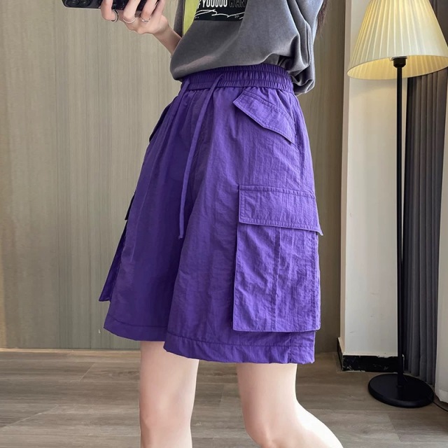 13443923.中大童夏季冰感工装短裤女童高腰宽松百搭显瘦休闲运动五分裤