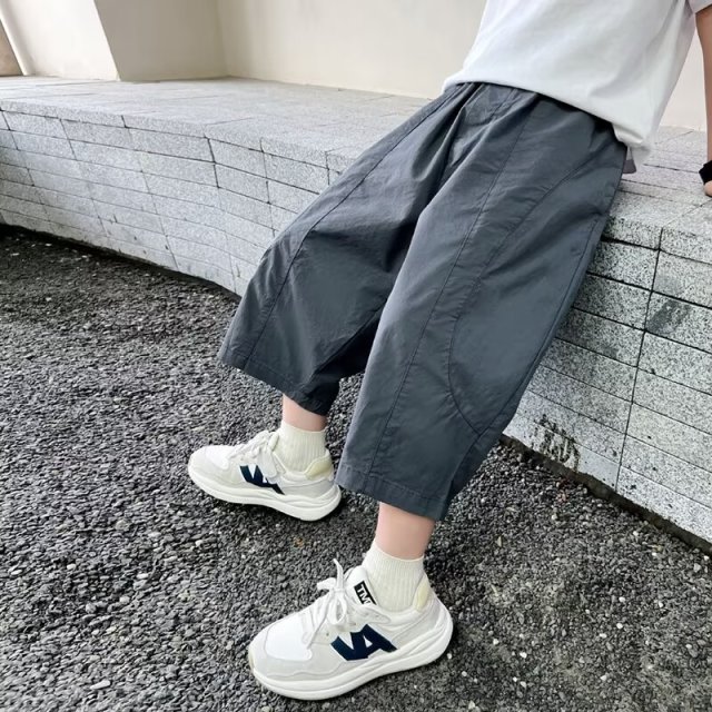 13441942.中大童夏季冰丝七分裤男童薄款透气多色宽松运动百搭萝卜裤