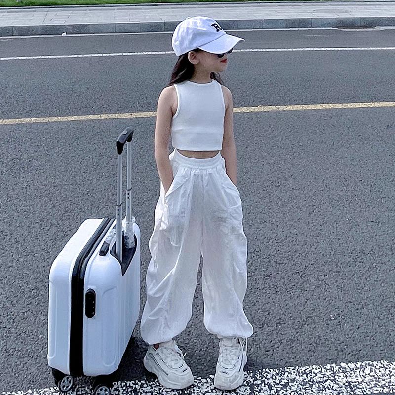 13442464.儿童夏季速干工装阔腿裤女童中大童多色透气束脚休闲运动裤