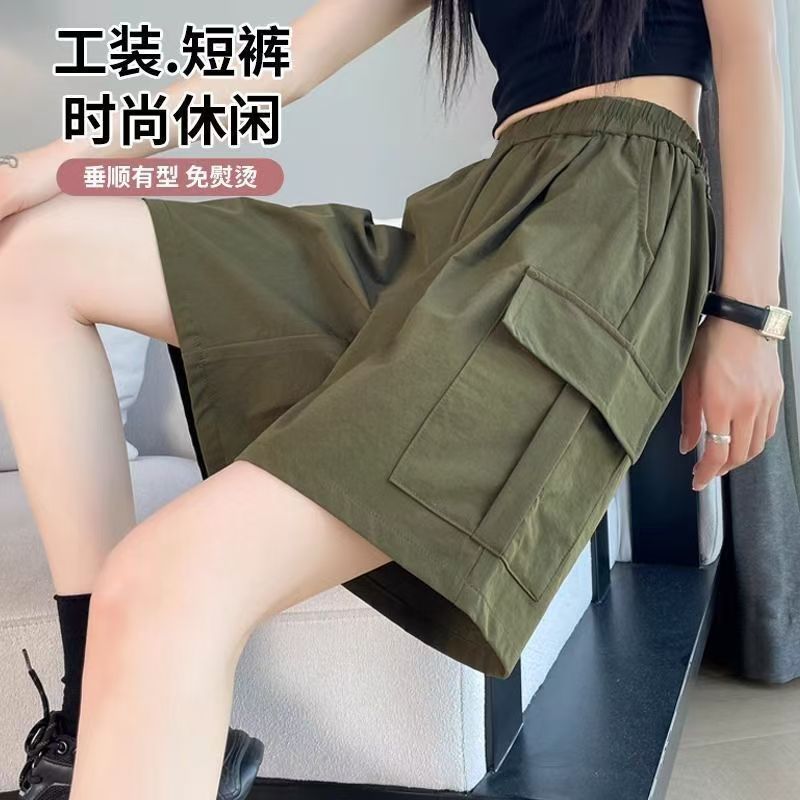 13442168.女童夏季速干工装短裤中大童透气多色高腰休闲运动阔腿五分裤