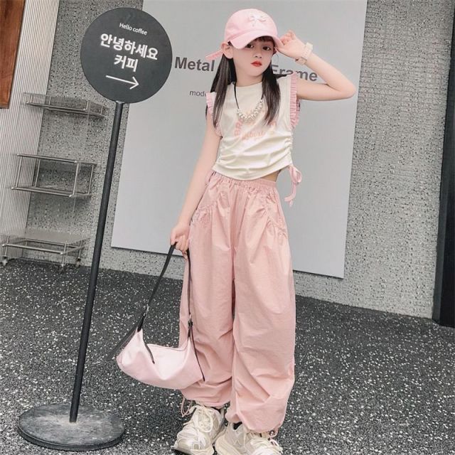 13445401.女童夏季新款中大女孩工装裤中大童薄款宽松束脚时尚运动裤