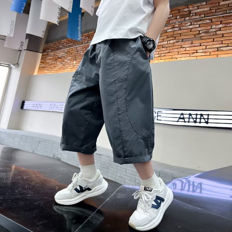 13441942.中大童夏季冰丝七分裤男童薄款透气多色宽松运动百搭萝卜裤