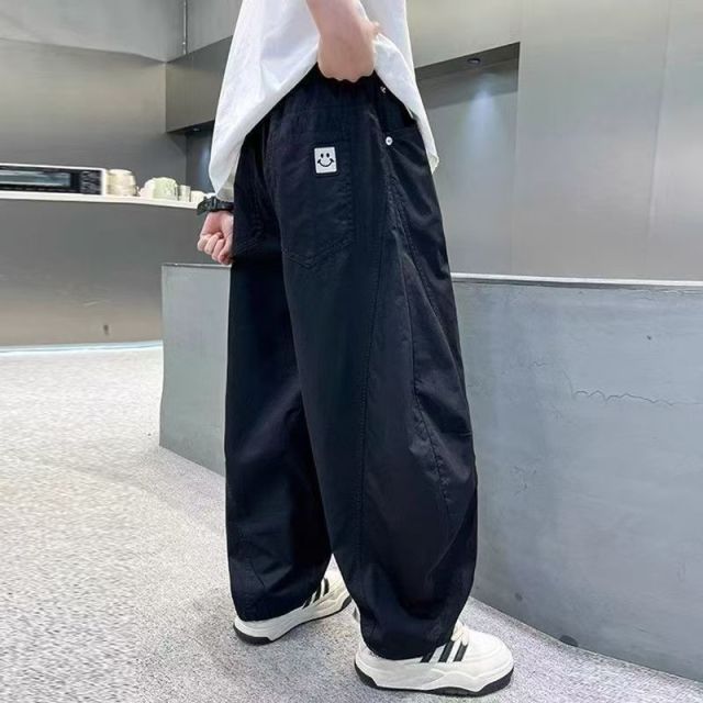 13445460.儿童春秋休闲运动裤男童中大童宽松百搭笑脸标工装裤男孩长裤