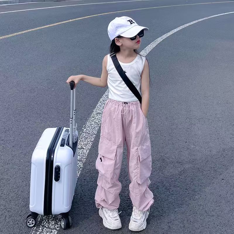 13445768.儿童夏季薄款工装裤女童中大童透气速干防蚊束脚休闲运动裤