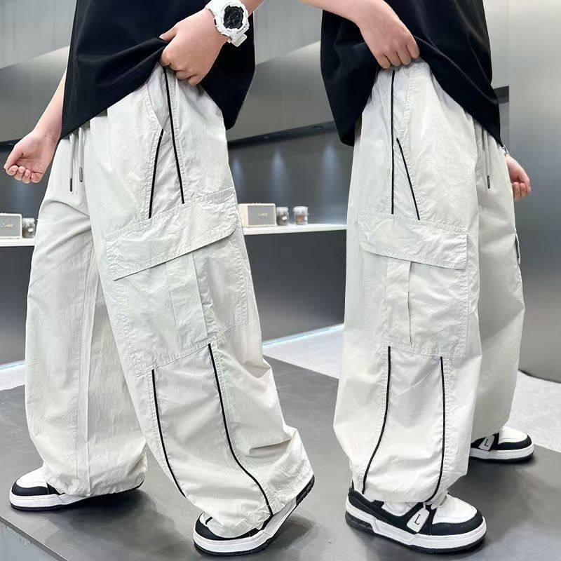 13445776.儿童夏季弯刀工装裤男童中大童薄款透气防蚊阔腿裤男童休闲运动裤