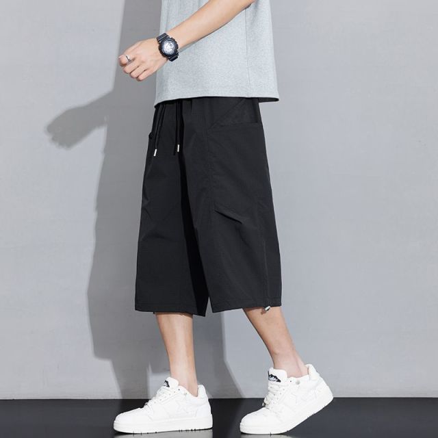 13457555.男士冰丝七分裤夏季薄款宽松直筒凉感透气休闲运动中裤男款休闲运动七分裤