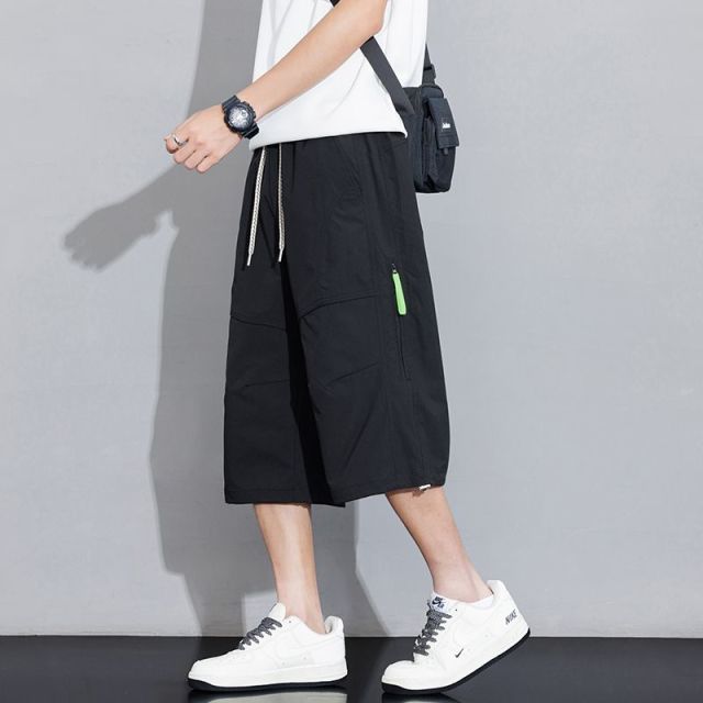 13457515.男士冰丝七分裤夏季薄款宽松直筒凉感透气休闲运动短裤男款运动休闲七分裤