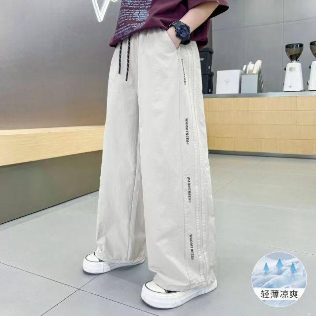 13463148.儿童裤子夏季新款冰丝防 蚊裤男童薄款透气中大童两穿休闲运动阔腿裤潮