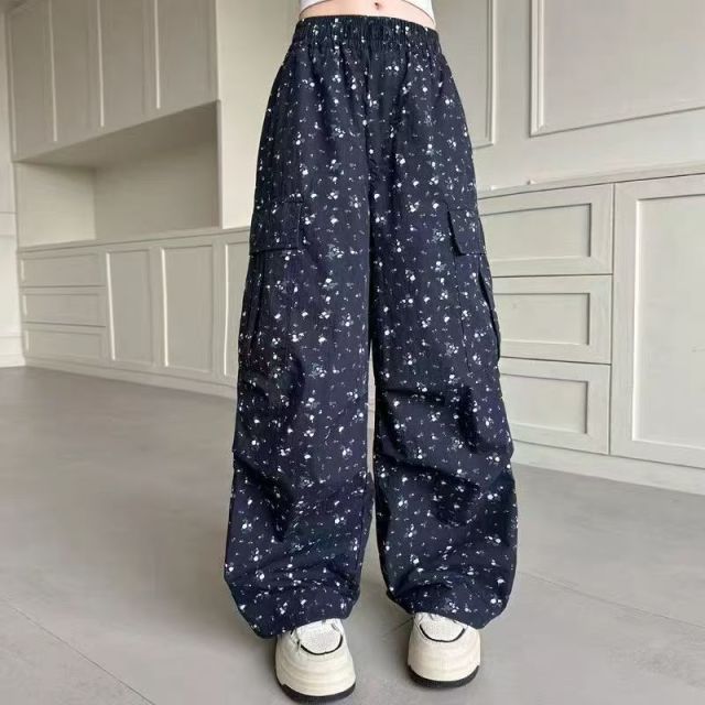 13462509.女童裤子夏季新款碎花工装裤夏季薄款中大童防蚊裤宽松休闲运动长裤潮