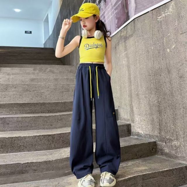 13462824.女童裤子夏季新款冰丝工装裤中大童薄款透气防 蚊阔腿休闲运动长裤潮