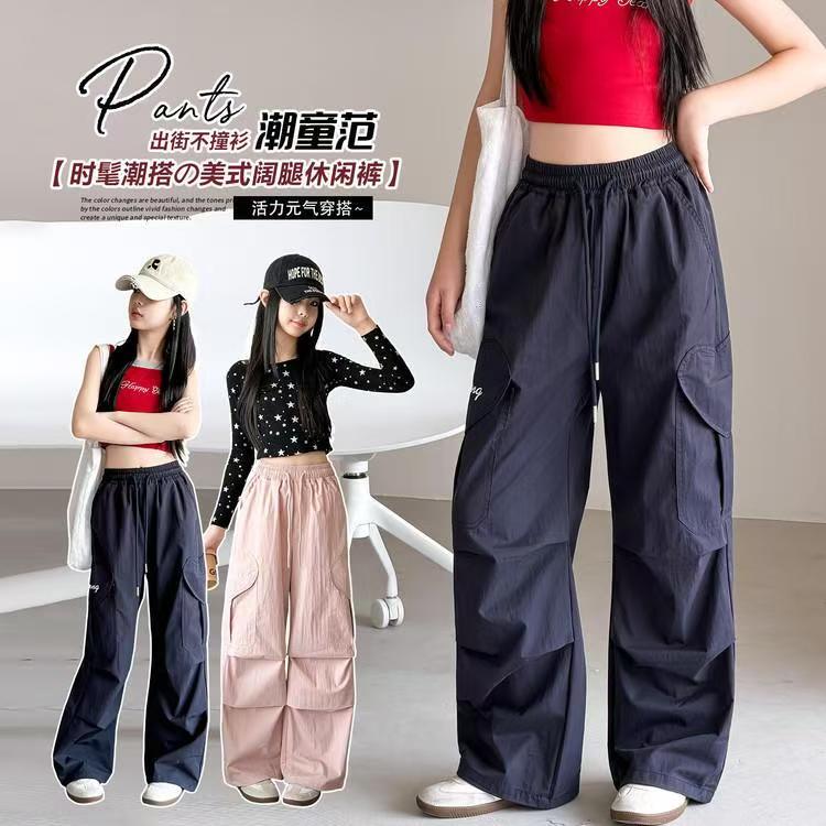 13462575.女童裤子夏季工装裤中大童薄款透气防 蚊裤阔腿休闲运动长裤潮