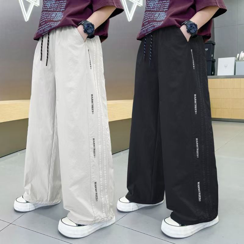 13463148.儿童裤子夏季新款冰丝防 蚊裤男童薄款透气中大童两穿休闲运动阔腿裤潮