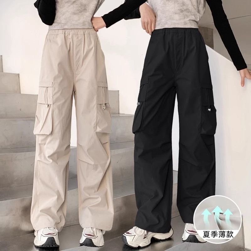 13462555.女童裤子夏季新款工装裤中大童薄款透气防蚊裤直筒阔腿运动长裤潮
