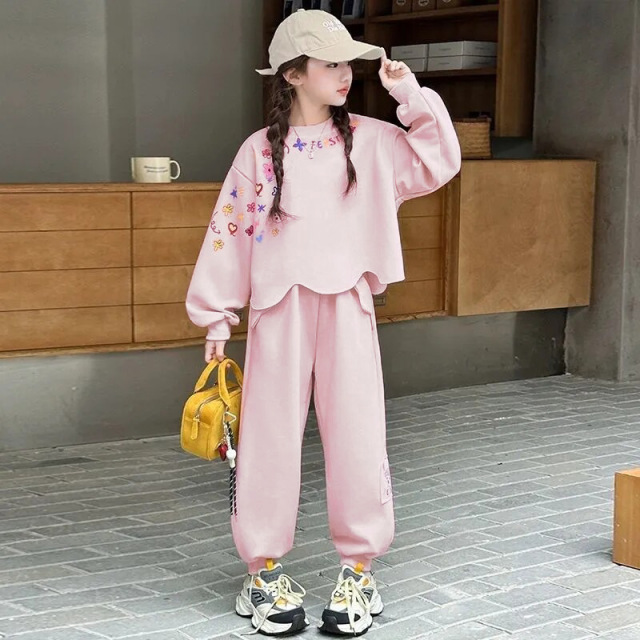 13464691.女童春秋休闲运动套装涂鸦刺绣卫衣套装中大童休闲运动两件套