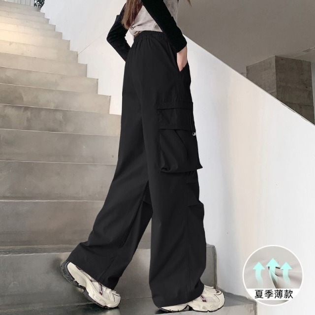 13462555.女童裤子夏季新款工装裤中大童薄款透气防蚊裤直筒阔腿运动长裤潮