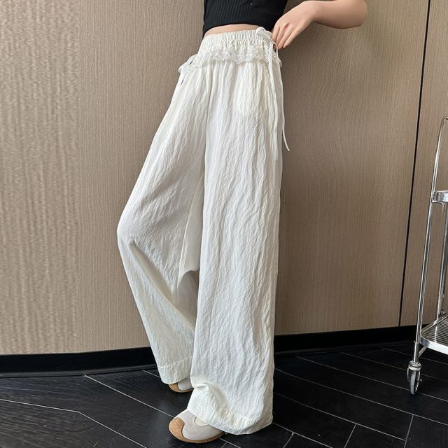 13462911.女童裤子夏季新款蕾丝腰阔腿裤中大童薄款透气防 蚊休闲运动长裤潮