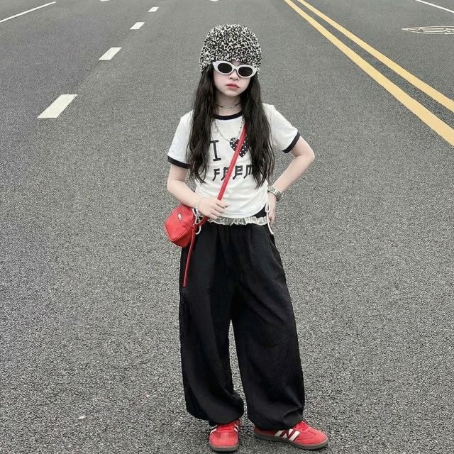 13468119.女童两件套运动套装新款中大童短袖夏季薄款宽松儿童休闲裤阔腿裤套装