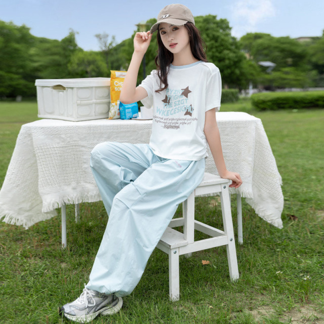 13480210.女童套装夏季新款短袖阔腿裤休闲运动套装女童夏季宽松百搭潮女孩美式小众设计感两件套