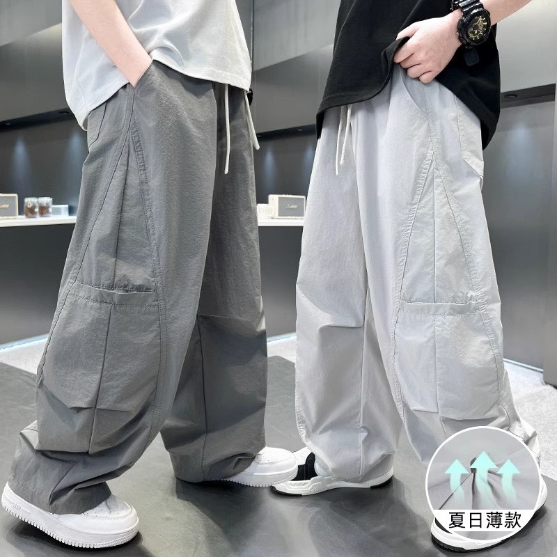 13494067.男童户外工装阔腿裤夏季轻薄透气中大童街舞潮流长裤儿童休闲运动裤