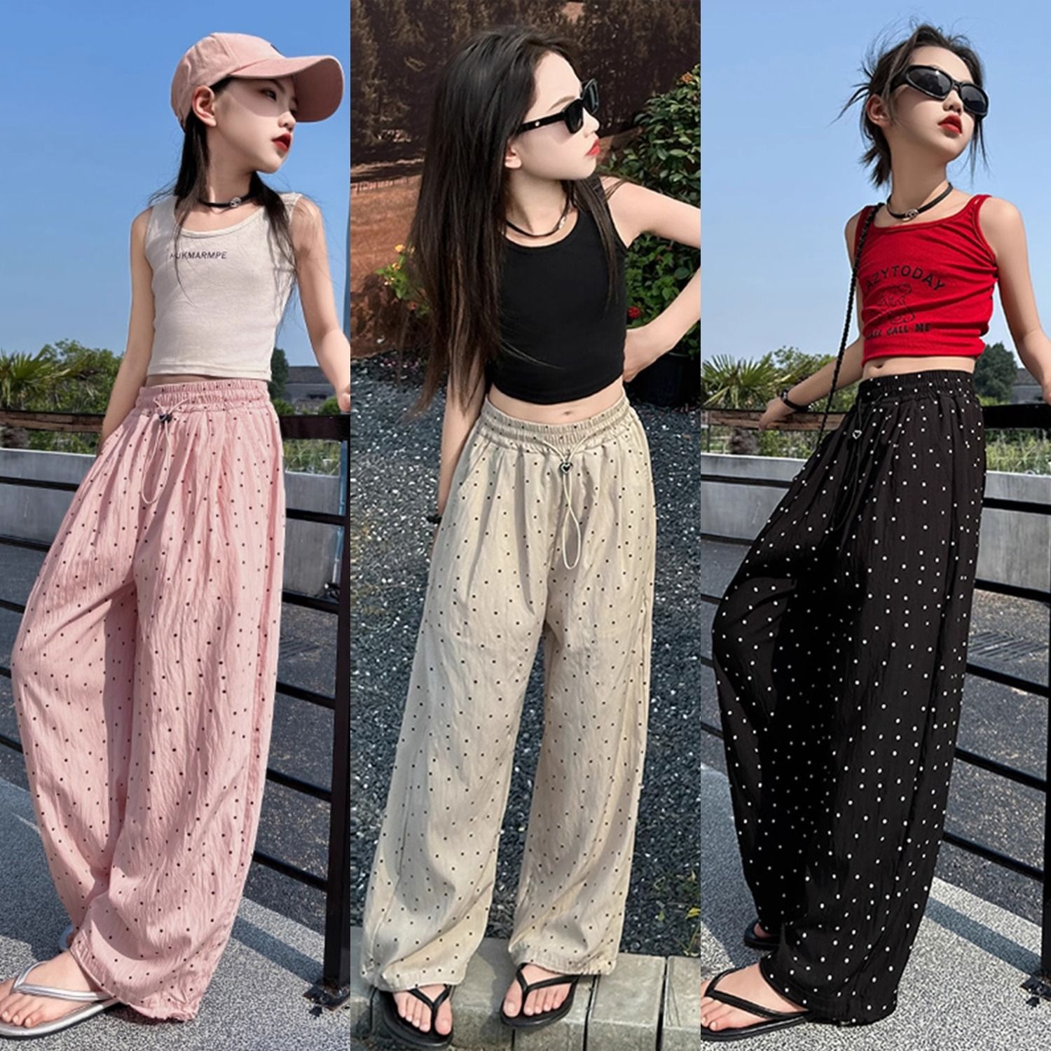 13492924.女童波点冰丝防蚊裤中大童夏季薄款宽松休闲裤夏季新款薄裤子