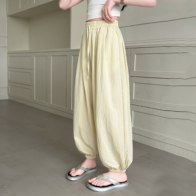 13492957.中大童女童夏季哈伦防 蚊裤冰丝薄款宽松束脚裤夏季新款薄裤子
