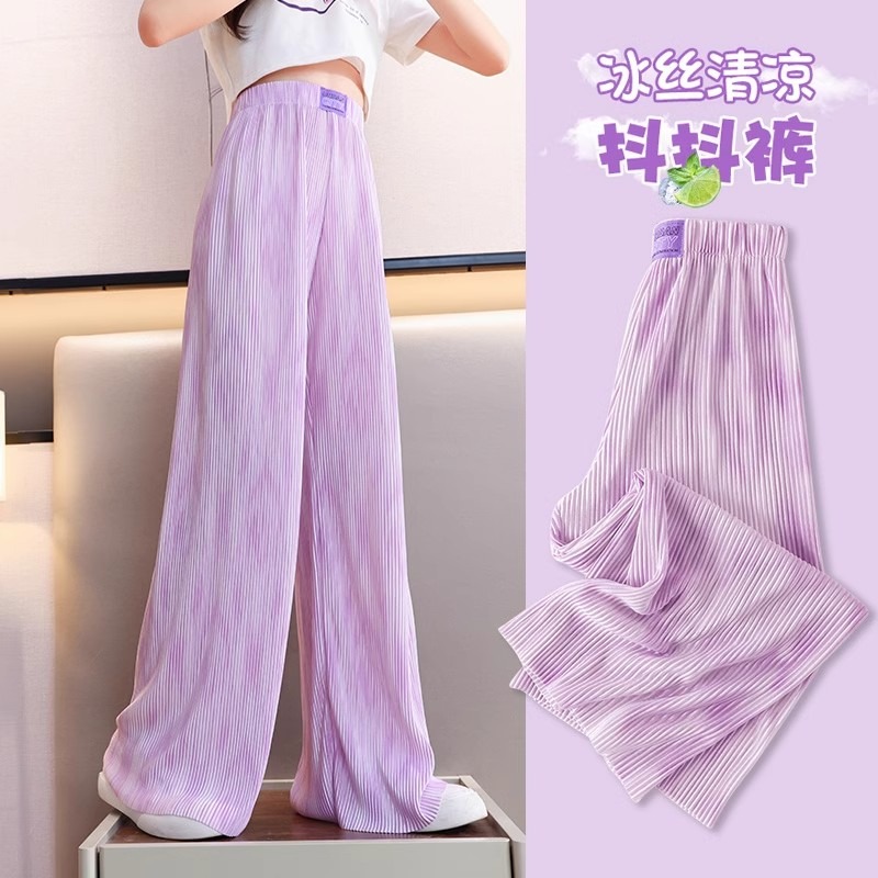 13493256.中大童女童夏季冰丝抖抖裤薄款扎染阔腿防 蚊裤儿童休闲运动裤
