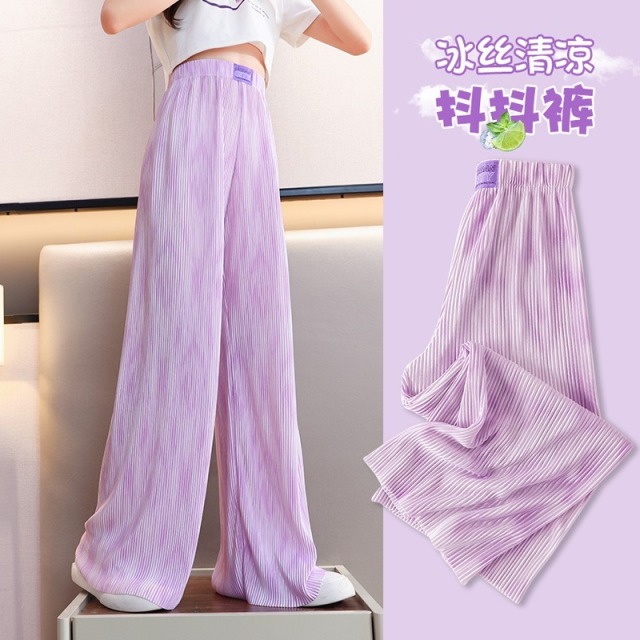 13493256.中大童女童夏季冰丝抖抖裤薄款扎染阔腿防 蚊裤儿童休闲运动裤
