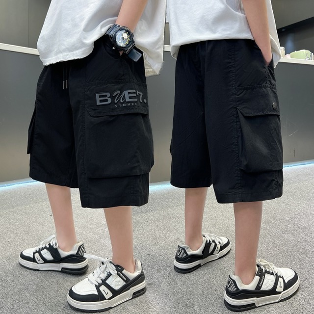 13497689.男童工装短裤夏季薄款中大童冰丝宽松五分裤儿童休闲运动裤