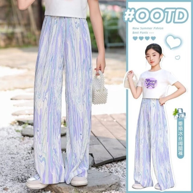 13505298.女童夏季晕染印花冰丝裤中大童超薄透气防 蚊裤女孩百搭直筒裤