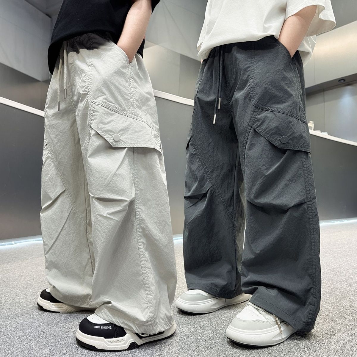 13507908.男童夏季冰丝工装裤中大童薄款防蚊裤儿童潮酷宽松阔腿直筒休闲运动长裤