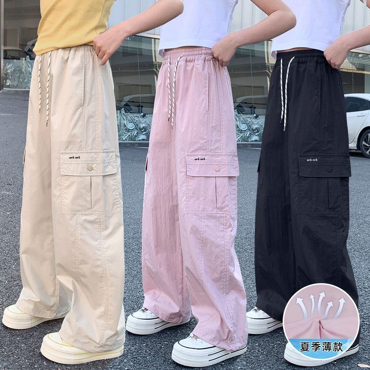 13507941.女童夏季薄款工装裤中大童冰丝防 蚊裤儿童高腰显瘦宽松阔腿休闲运动长裤