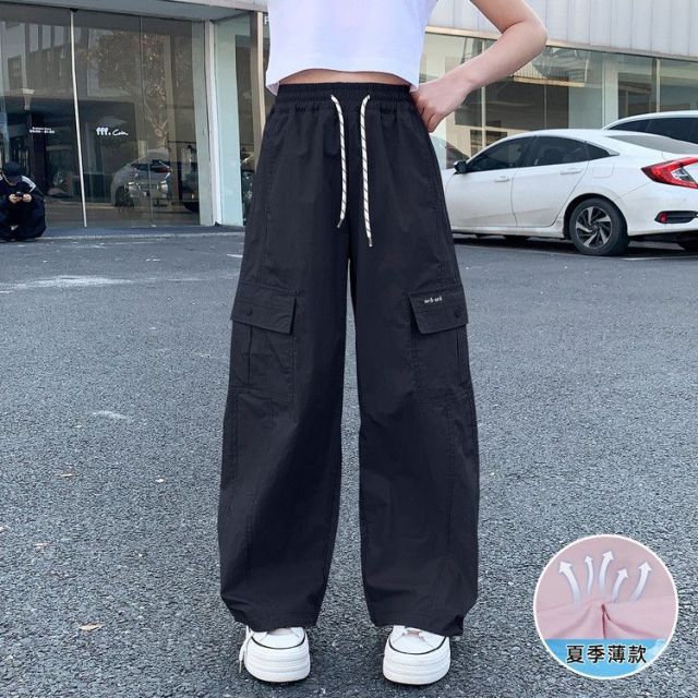 13507941.女童夏季薄款工装裤中大童冰丝防 蚊裤儿童高腰显瘦宽松阔腿休闲运动长裤
