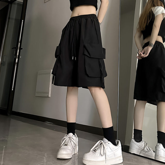 13517762.女童夏季冰丝速干工装短裤中大童薄款高腰显瘦阔腿五分裤儿童防 蚊中裤