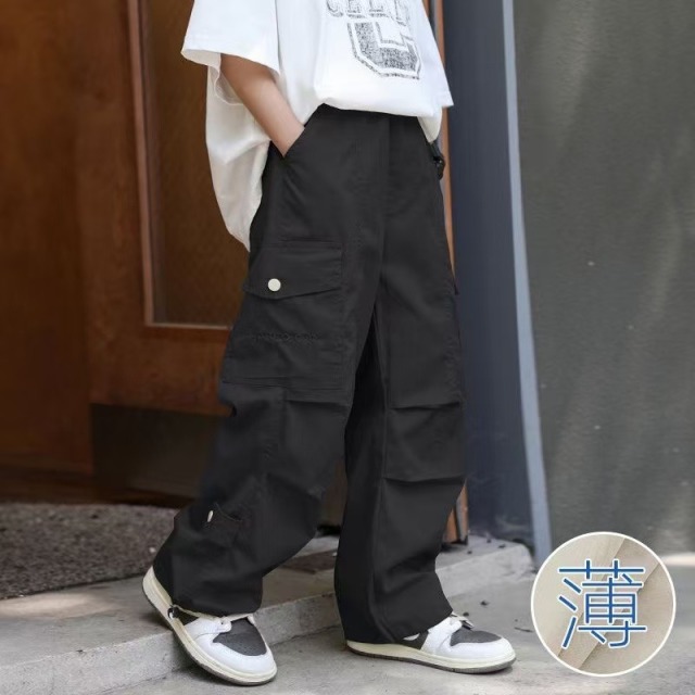 13517694.男童夏季冰丝速干工装裤中大童薄款防 蚊裤儿童潮牌多口袋宽松直筒裤