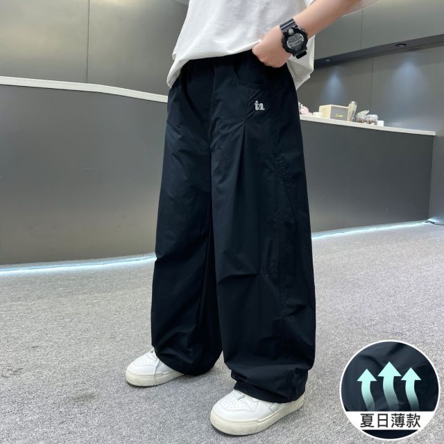 13517244.男童夏季防蚊裤冰丝薄款中大童阔腿裤儿童潮牌工装速干休闲运动裤