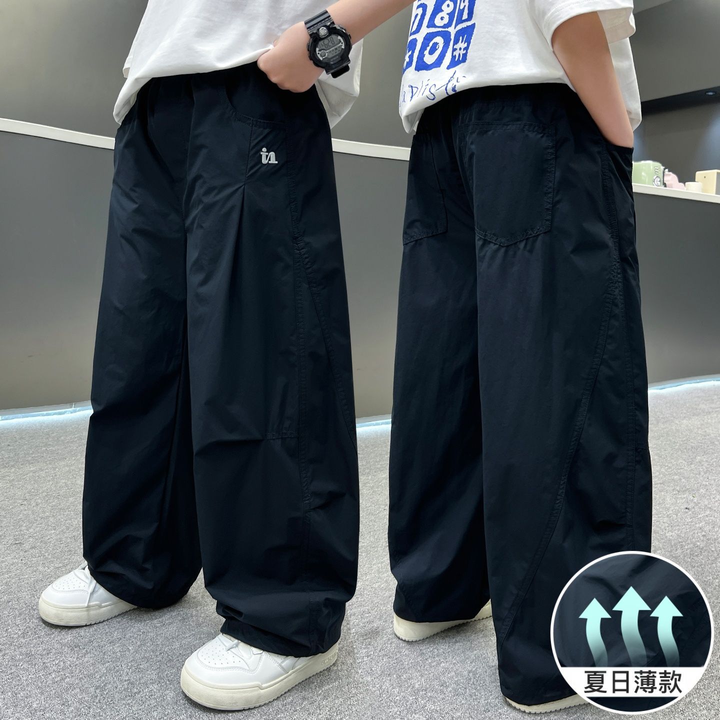 13517244.男童夏季防蚊裤冰丝薄款中大童阔腿裤儿童潮牌工装速干休闲运动裤