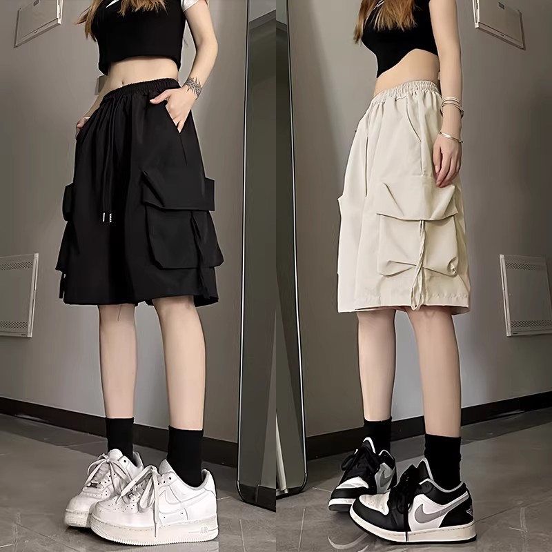13517762.女童夏季冰丝速干工装短裤中大童薄款高腰显瘦阔腿五分裤儿童防 蚊中裤
