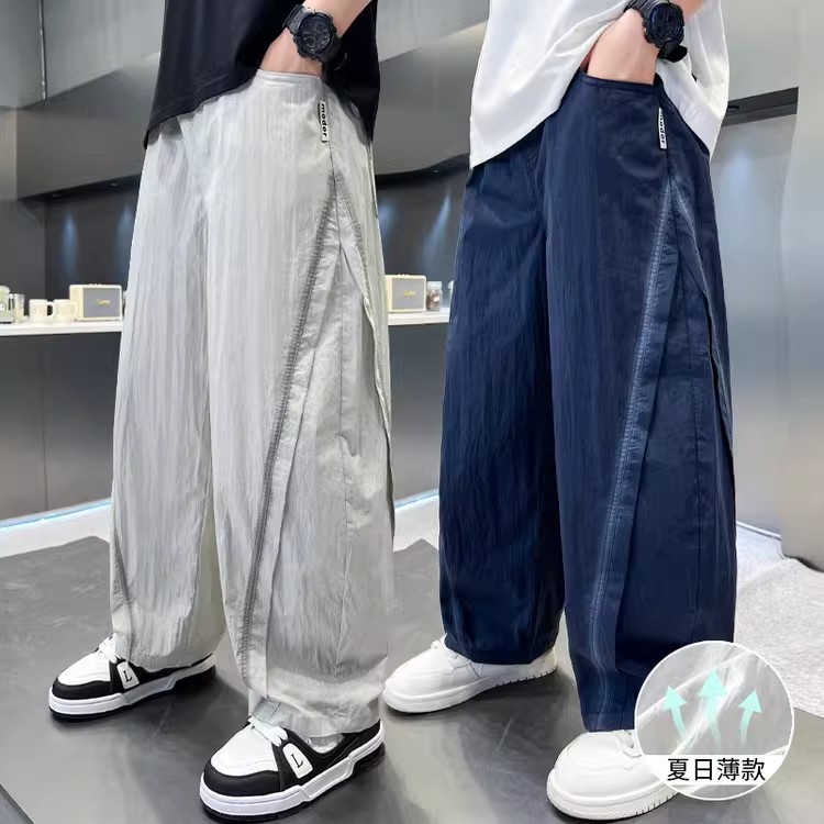 13518449.男童夏季冰丝速干防 蚊裤中大童轻薄透气阔腿裤儿童宽松直筒休闲长裤
