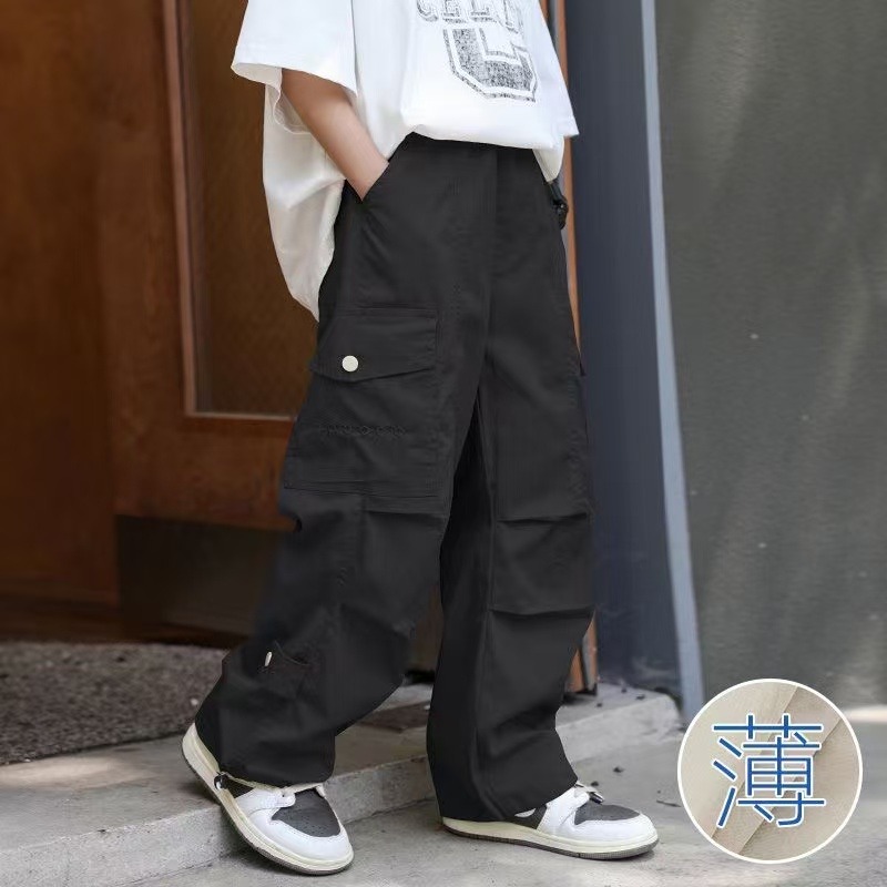13517694.男童夏季冰丝速干工装裤中大童薄款防 蚊裤儿童潮牌多口袋宽松直筒裤
