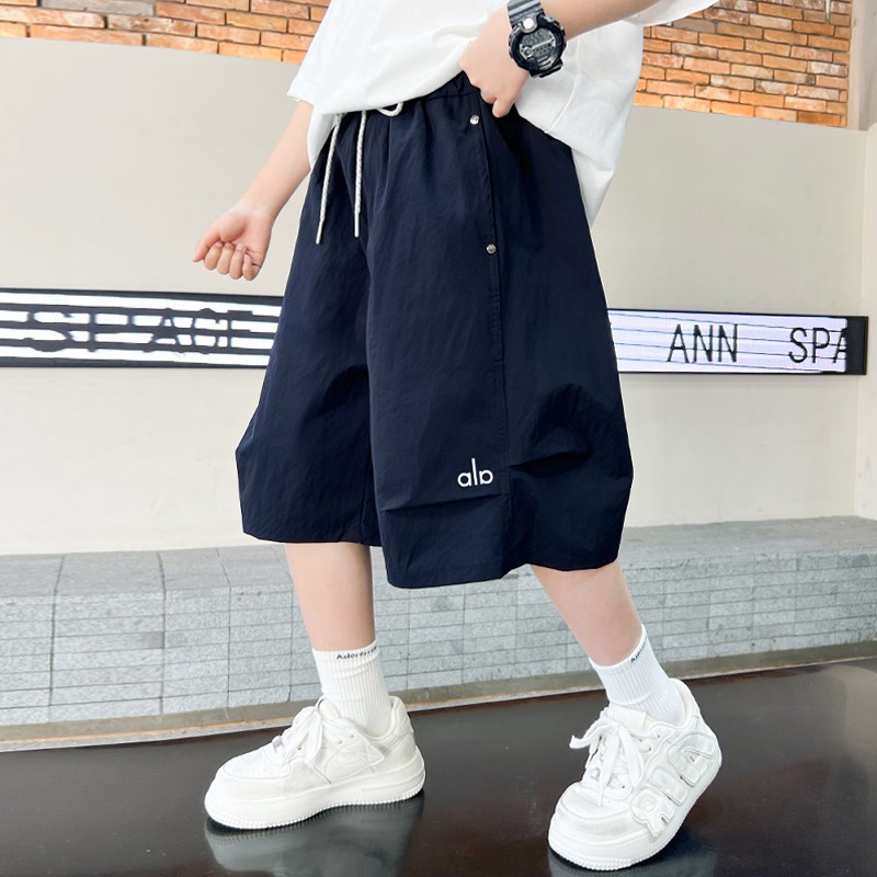 13518388.男童防蚊中裤夏季薄款冰丝工装短裤中大童潮牌透气直筒阔腿休闲运动裤