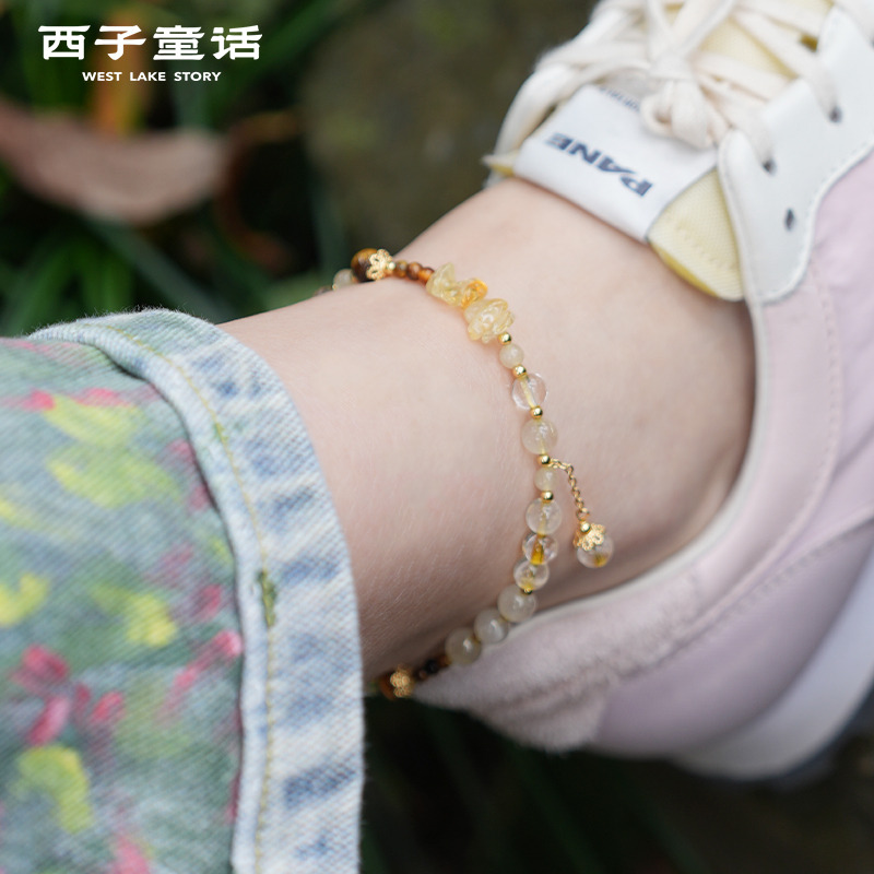 13125216.【灵隐景区直发】「金芒逐禄」天然黄水晶脚链小众设计脚链女生饰品伴手礼物
