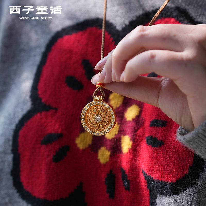 13125381.【灵隐景区直发】罗纳鸿福沙金八宝罗盘毛衣链女生毛衣链新中式民族风饰品