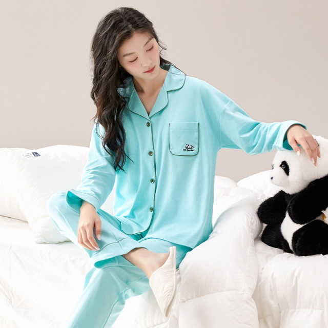 11354209.棉新界纯棉睡衣女春秋季长袖新款女士简约大码家居服套装可外穿