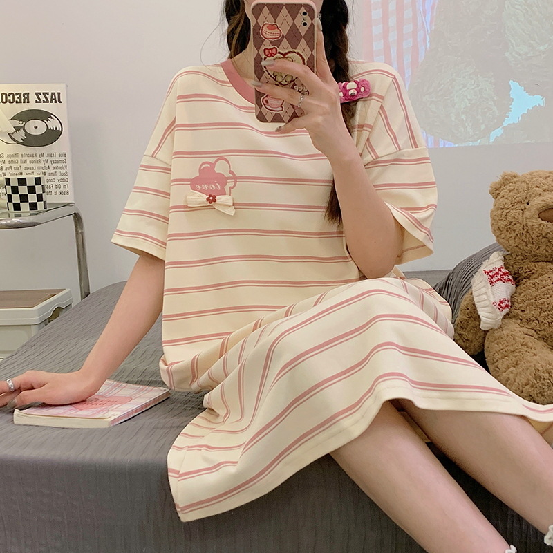 11781141.棉新界夏季睡裙女纯棉短袖孕妇性感夏天大码甜美睡衣女款夏款