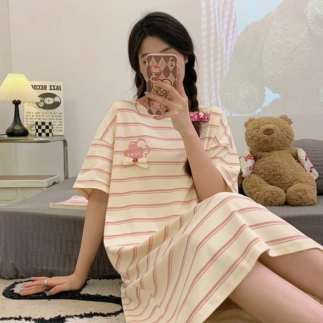 11781141.棉新界夏季睡裙女纯棉短袖孕妇性感夏天大码甜美睡衣女款夏款
