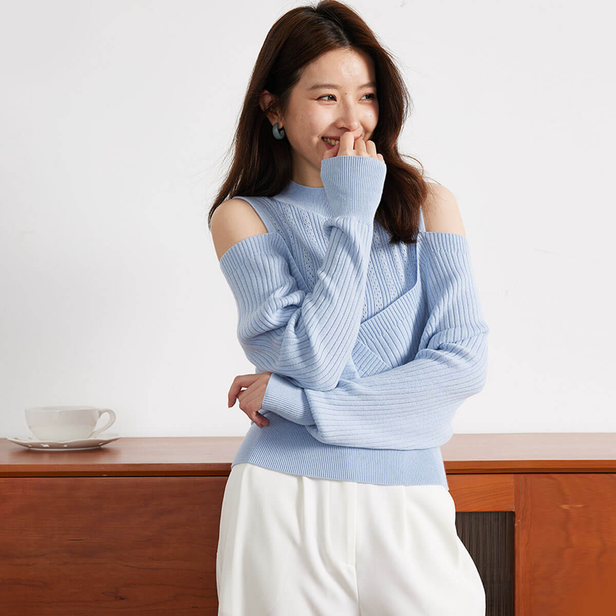10059520.思诺芙德半高领假两件长袖针织上衣女式羊毛衫