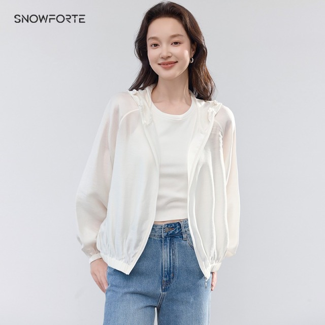 12171915.思诺芙德连帽缎面长袖薄款女士外套